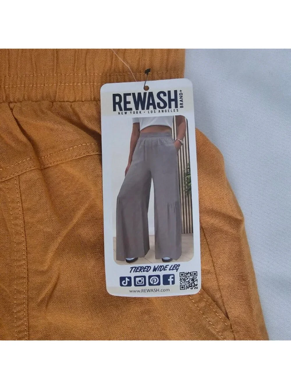 Rewash Brand Mustard Yellow Rayon-Linen Tiered Wide Leg Pants Size Medium, NWT - Picture 4 of 12